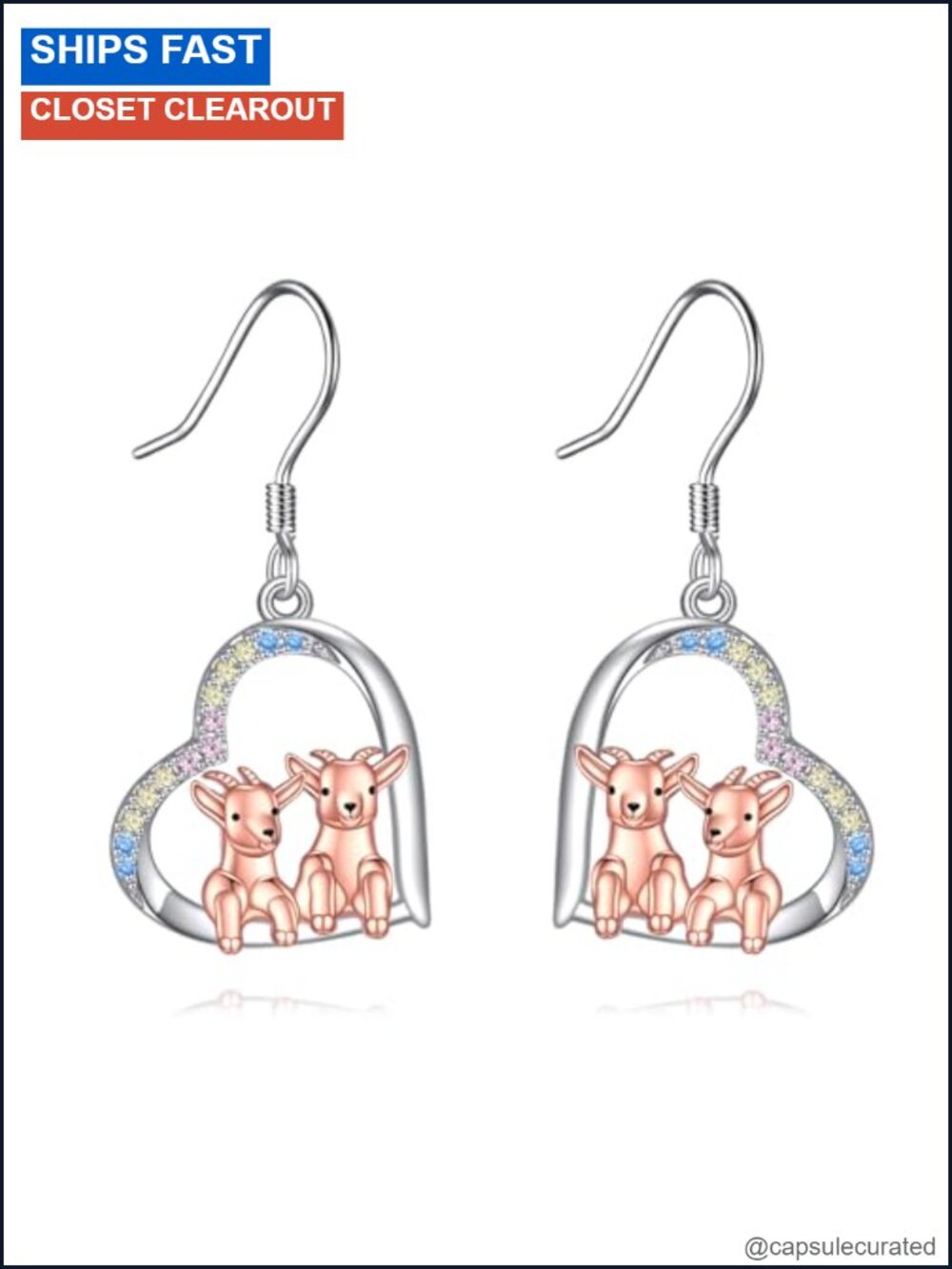 925 Sterling Silver Goat Heart Dangle Earrings Gift for Women